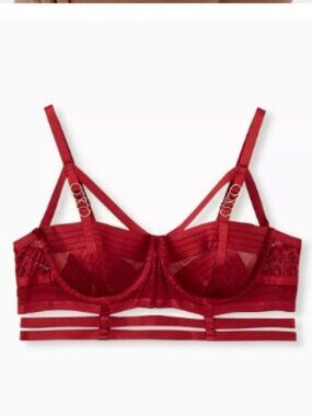 Torrid Red size 4 Straps And Rings Satin Underwire Bra With Mesh Cup